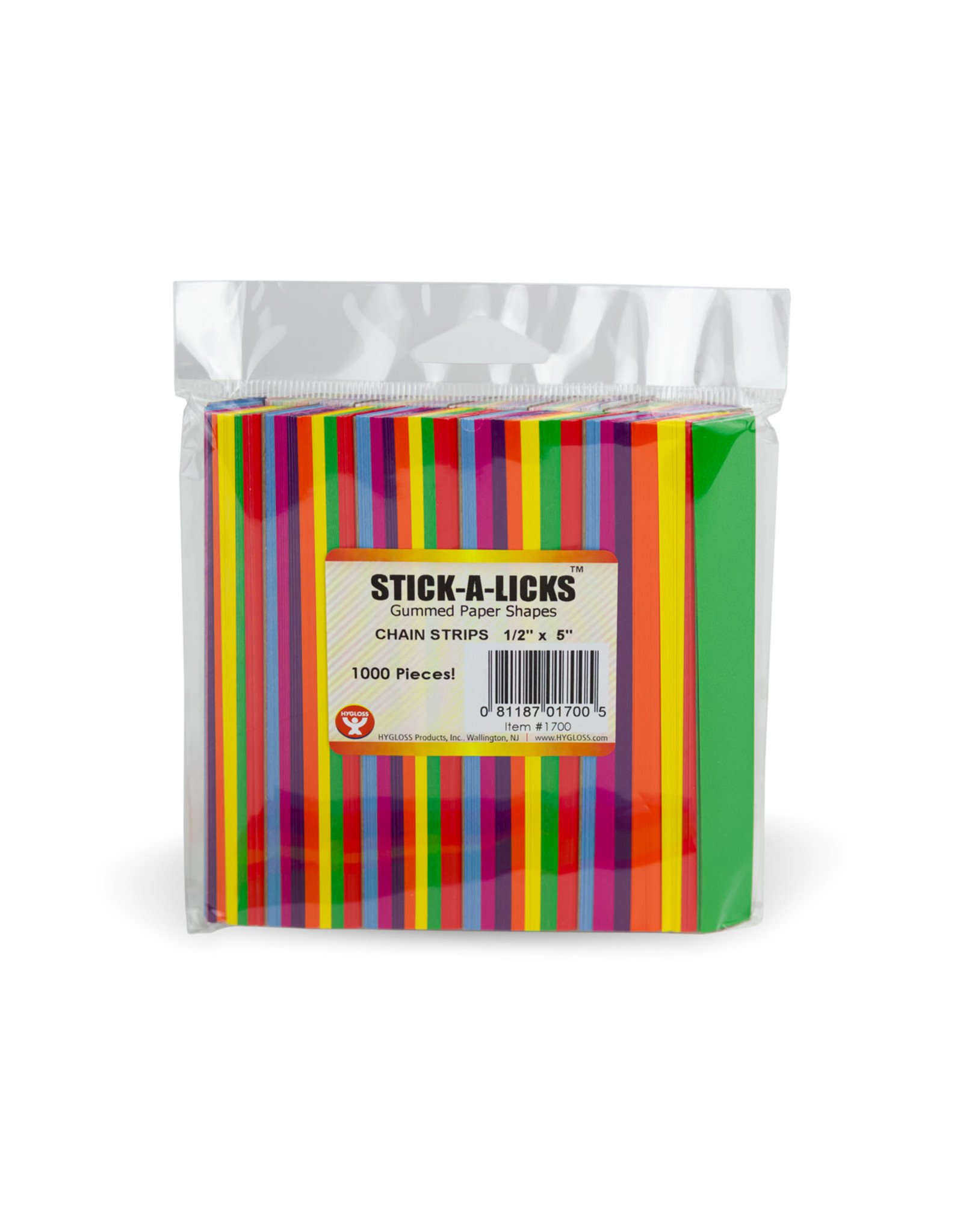 HYGLOSS STICK-A-LICKS : CHAIN STRIPS  ½"x5"  ASSORTED COLORS 1,000 PACK