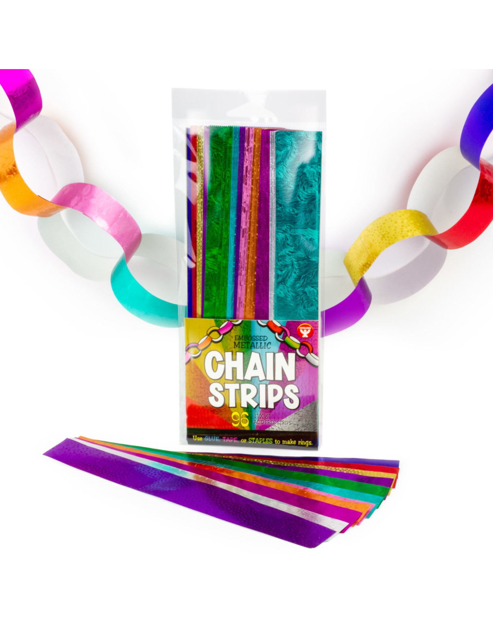 HYGLOSS STICK-A-LICK CHAIN STRIPS:  1"x8"  METALLIC EMBOSSED 96 PACK