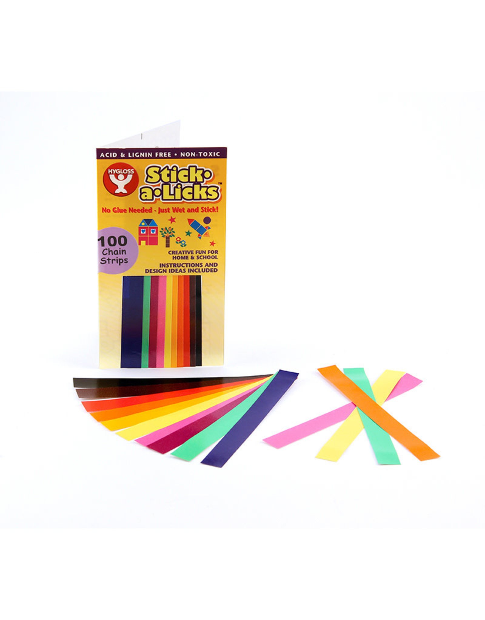 HYGLOSS STICK-A-LICKS:  CHAIN STRIPS  ½"x5" ASSORTED COLORS 100 PACK