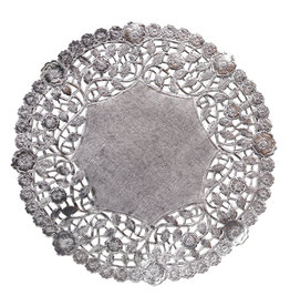 PAPER LACE DOILIES: 8" ROUND SILVER 12PC