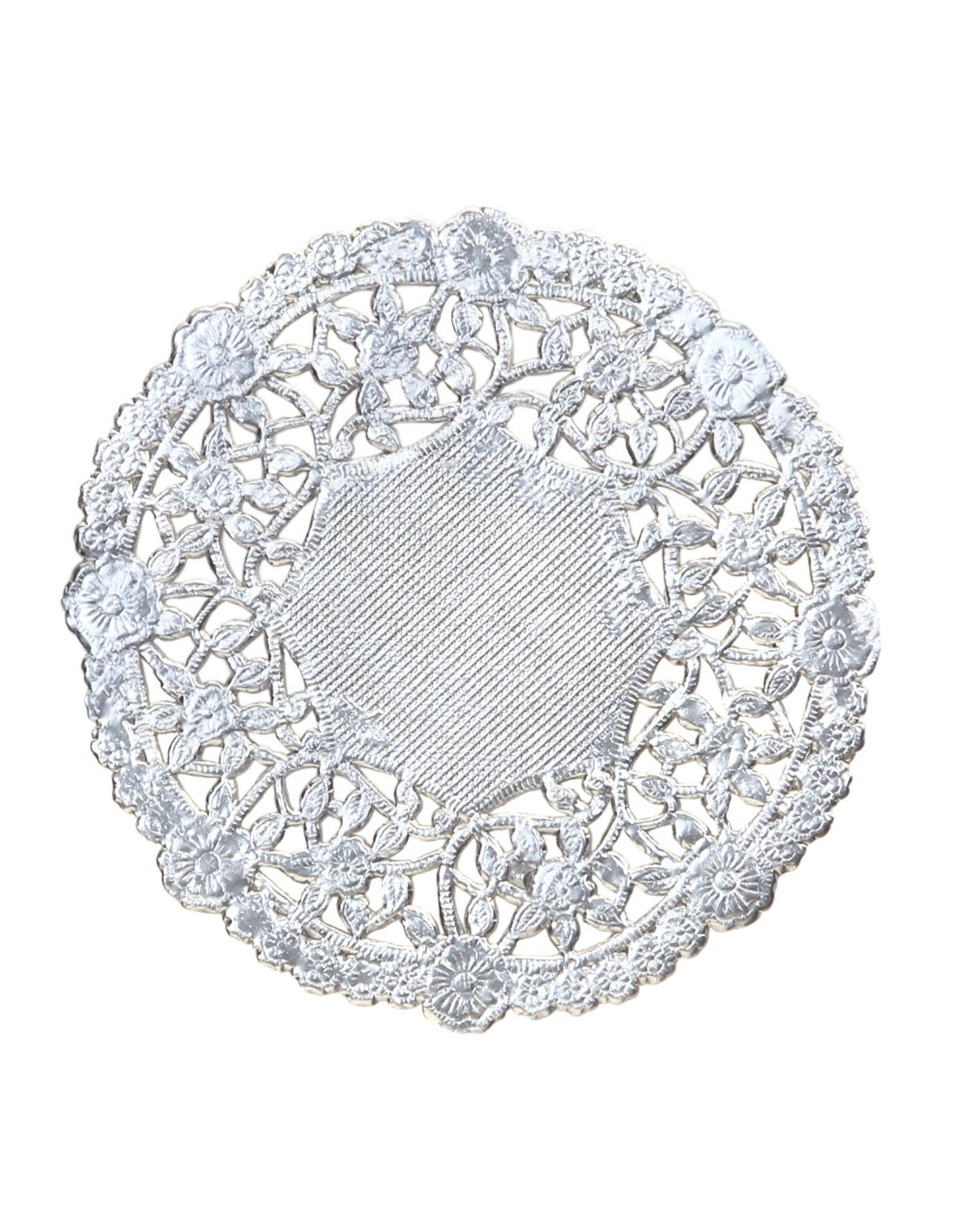 PAPER LACE DOILIES: 4"  ROUND SILVER 12PCS