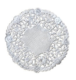 PAPER LACE DOILIES: 4"  ROUND SILVER 12PCS