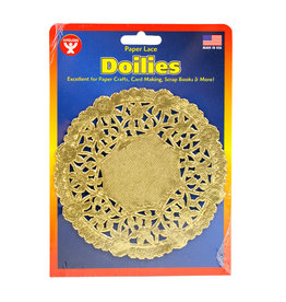 PAPER LACE DOILIES: 4" ROUND GOLD 12PCS