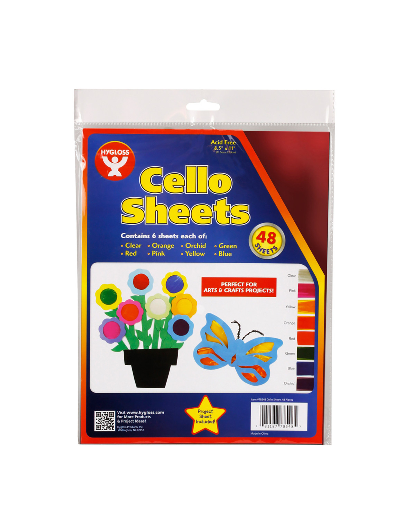CELLO SHEETS ASSORTED COLORS  8.5"X11" 48 PACK