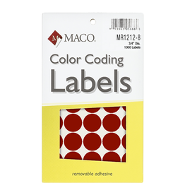 COLOR CODING STICKER:  3/4" ROUND RED 1000 PACK