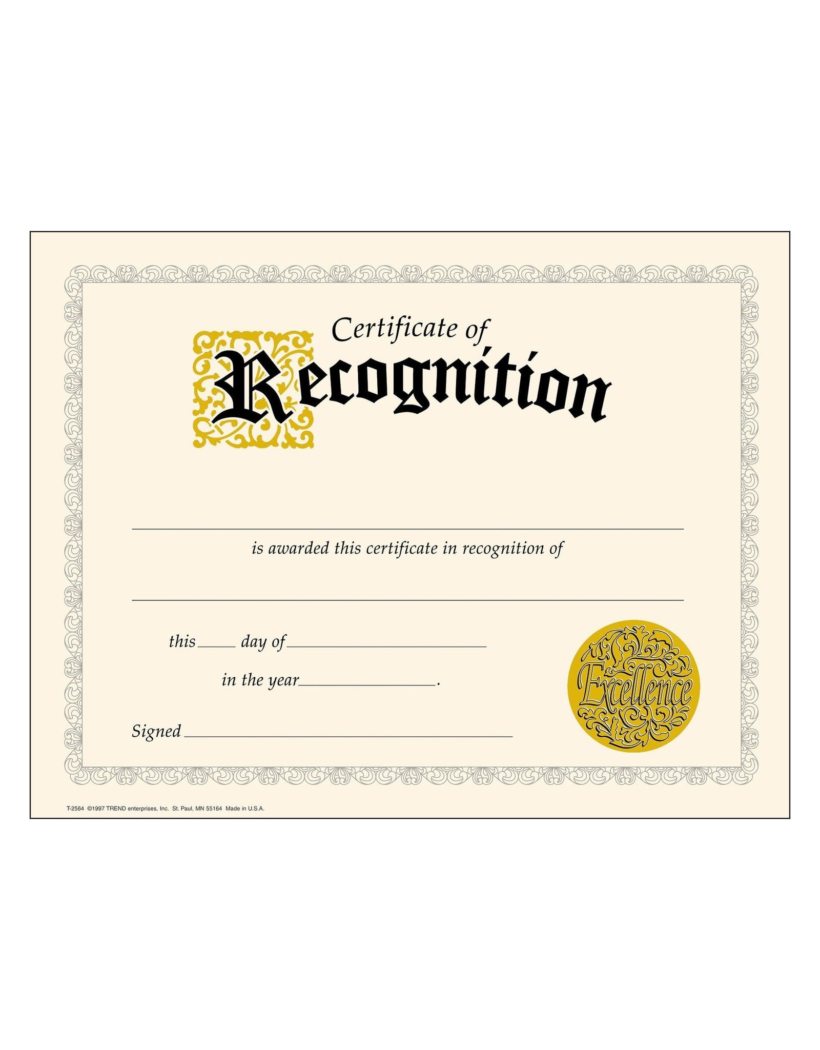 CERTIFICATE OF RECOGNITION 30 PC