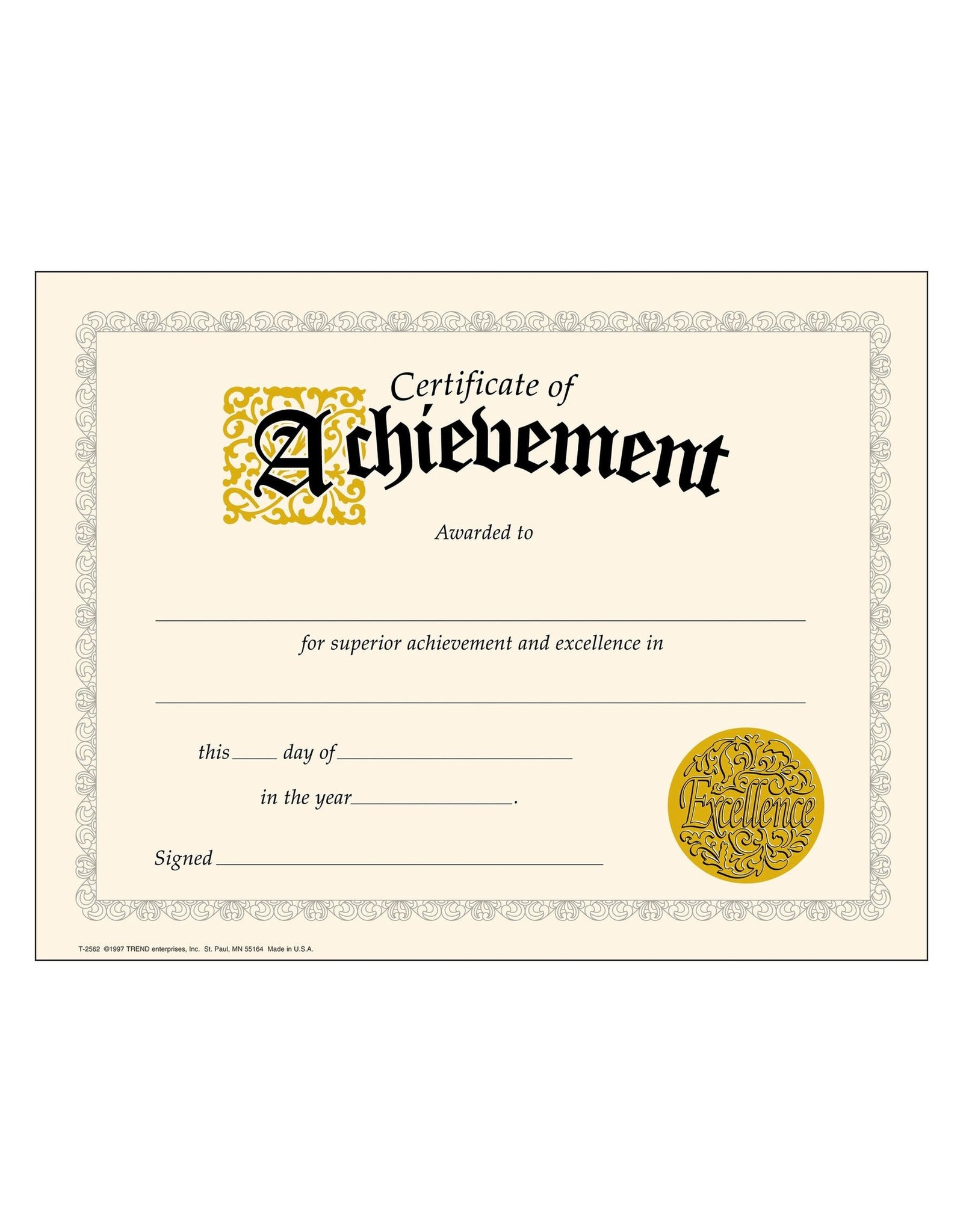 CERTIFICATE OF ACHIEVEMENT 30 PC