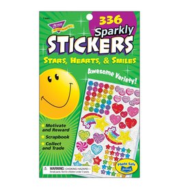 STICKERS ASSORTED: SPARKLE HEART/STAR/SMILE 336 STICKERS