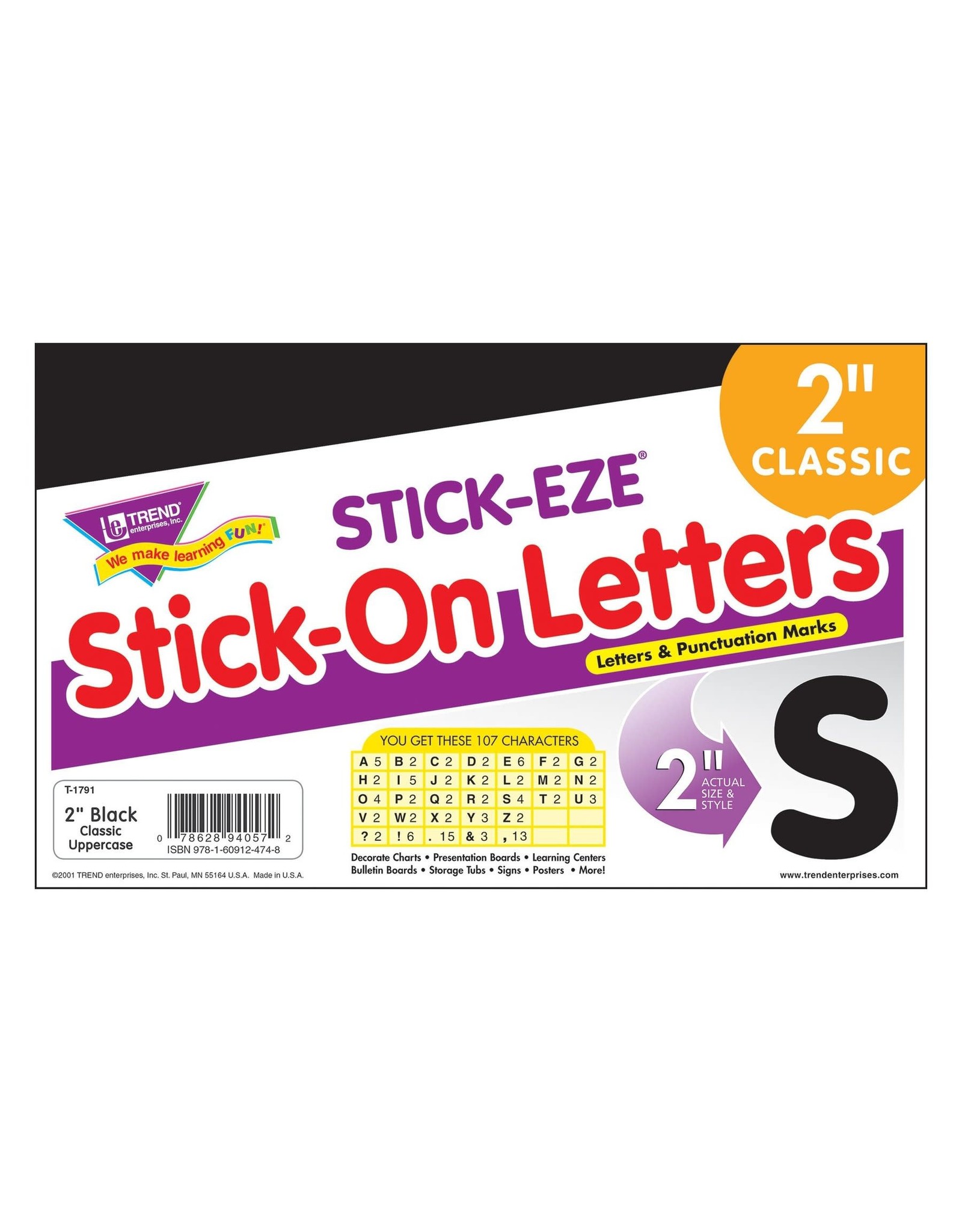STICKE-EZE LETTERS: BLACK 2"
