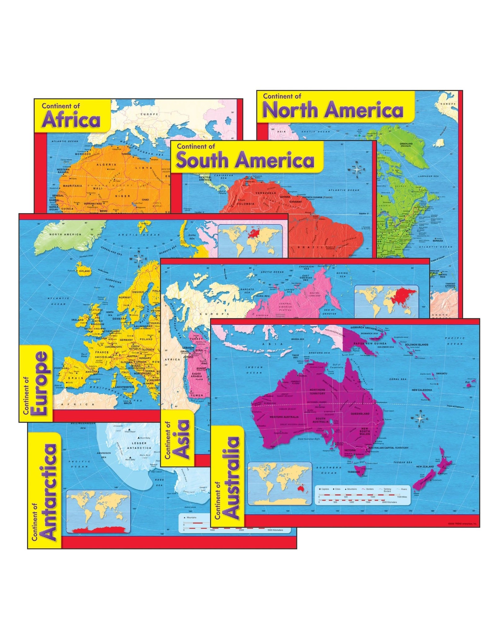 Trend Enterprises BULLETIN BOARD SET CONTINENTS 7 CHARTS