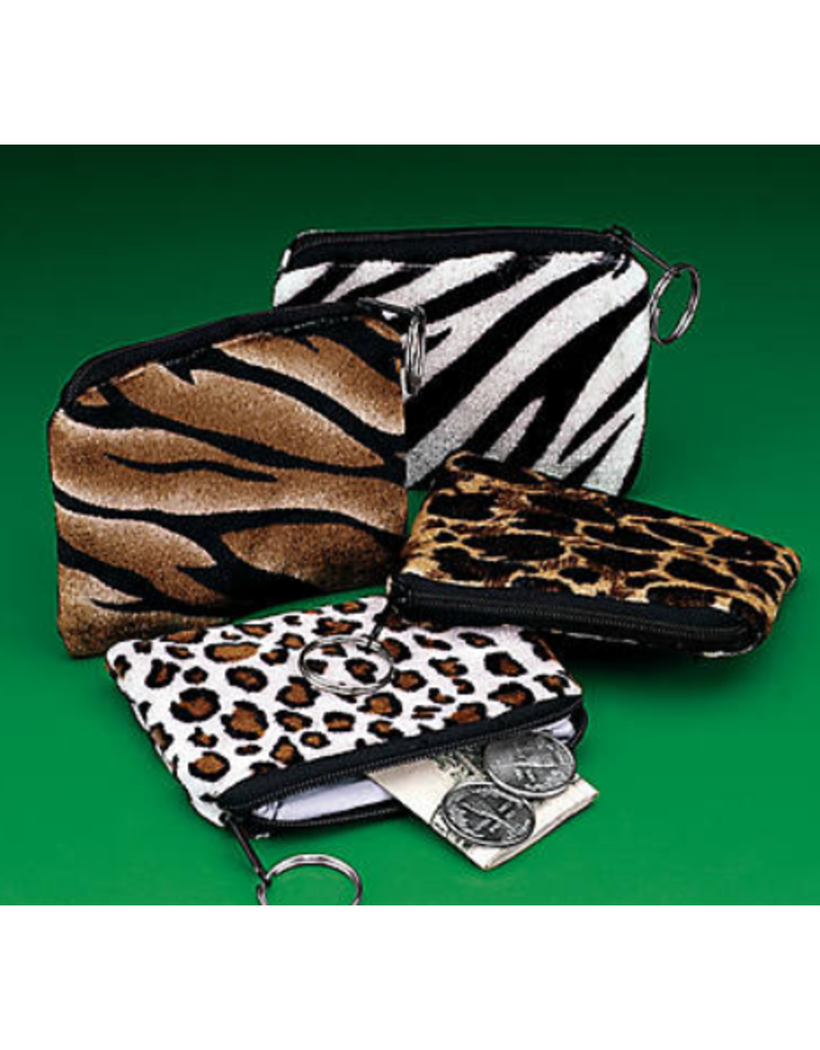 COIN PURSE KEY CHAIN SAFARI PRINT - 12 PACK