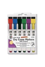 DRY-ERASE MARKERS WITH ERASERS ASSORTED COLORS - 6 PACK