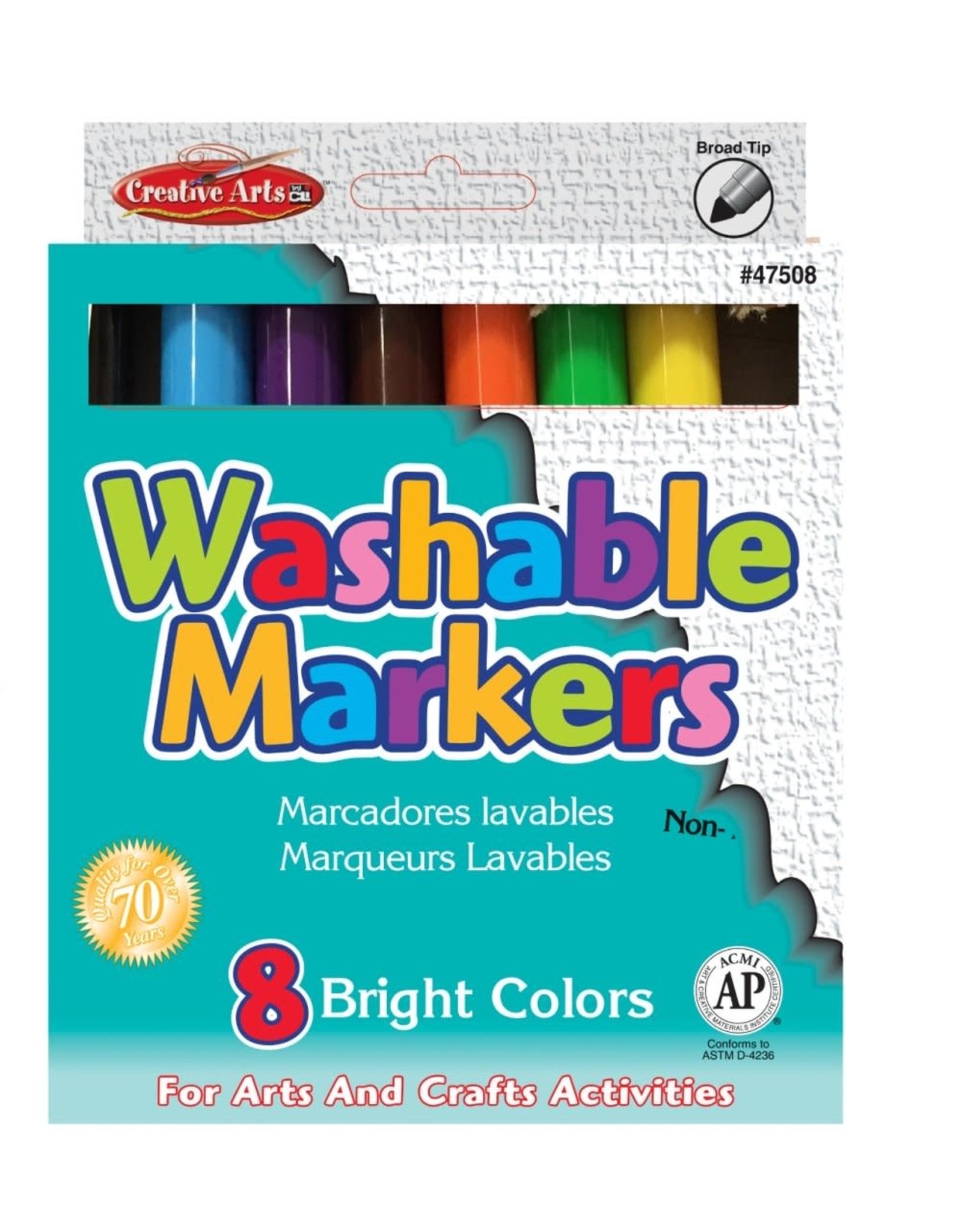 MARKERS - WASHABLE BROAD TIP ASSORTED COLORS  - 8 PACK