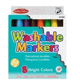 MARKERS - WASHABLE BROAD TIP ASSORTED COLORS  - 8 PACK