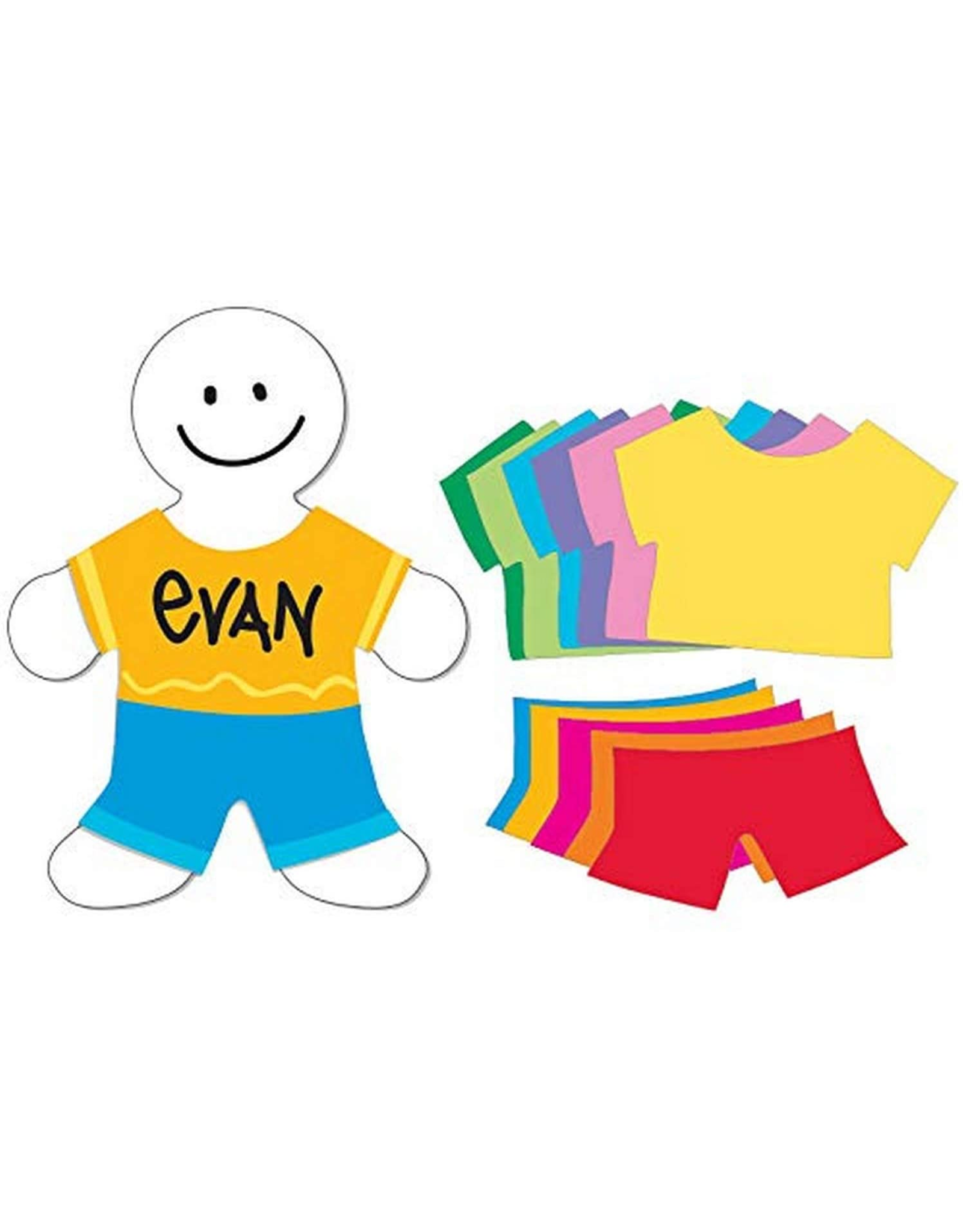 CUT-OUTS -  BIG ME KID KIT  16"White people Shapes & 25 Colored T-Shirts & Pants