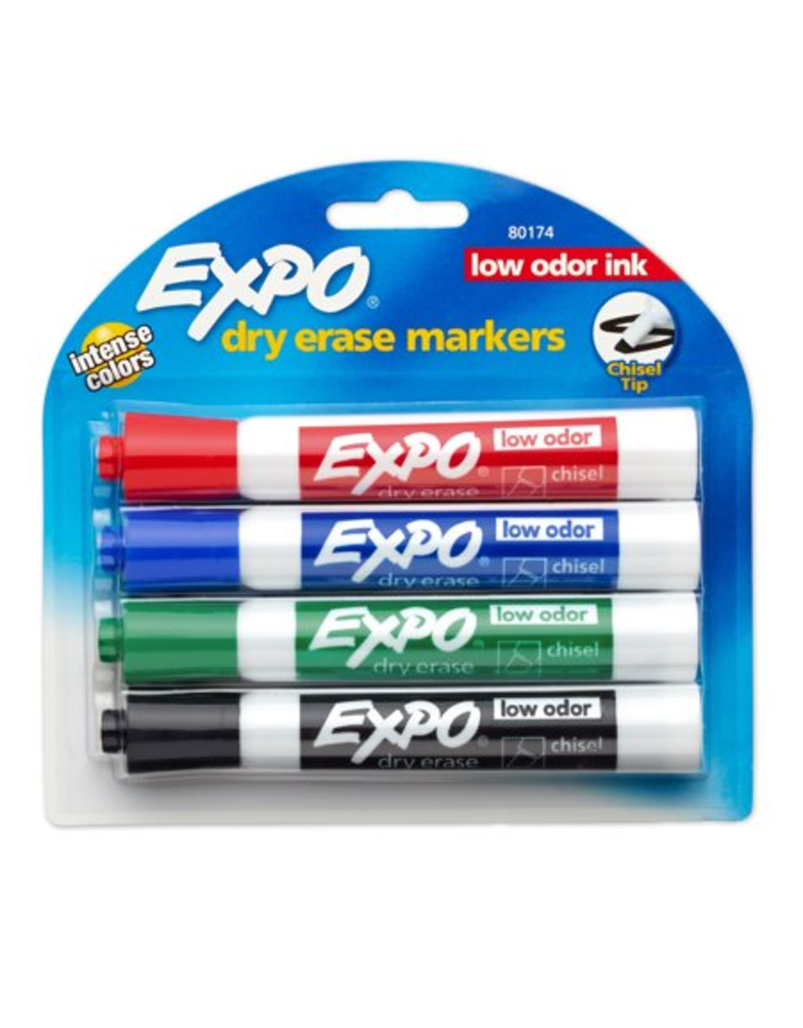 EXPO DRY-ERASE MARKERS CHISEL TIP ASSORTED COLORS LOW ODOR 4 PACK