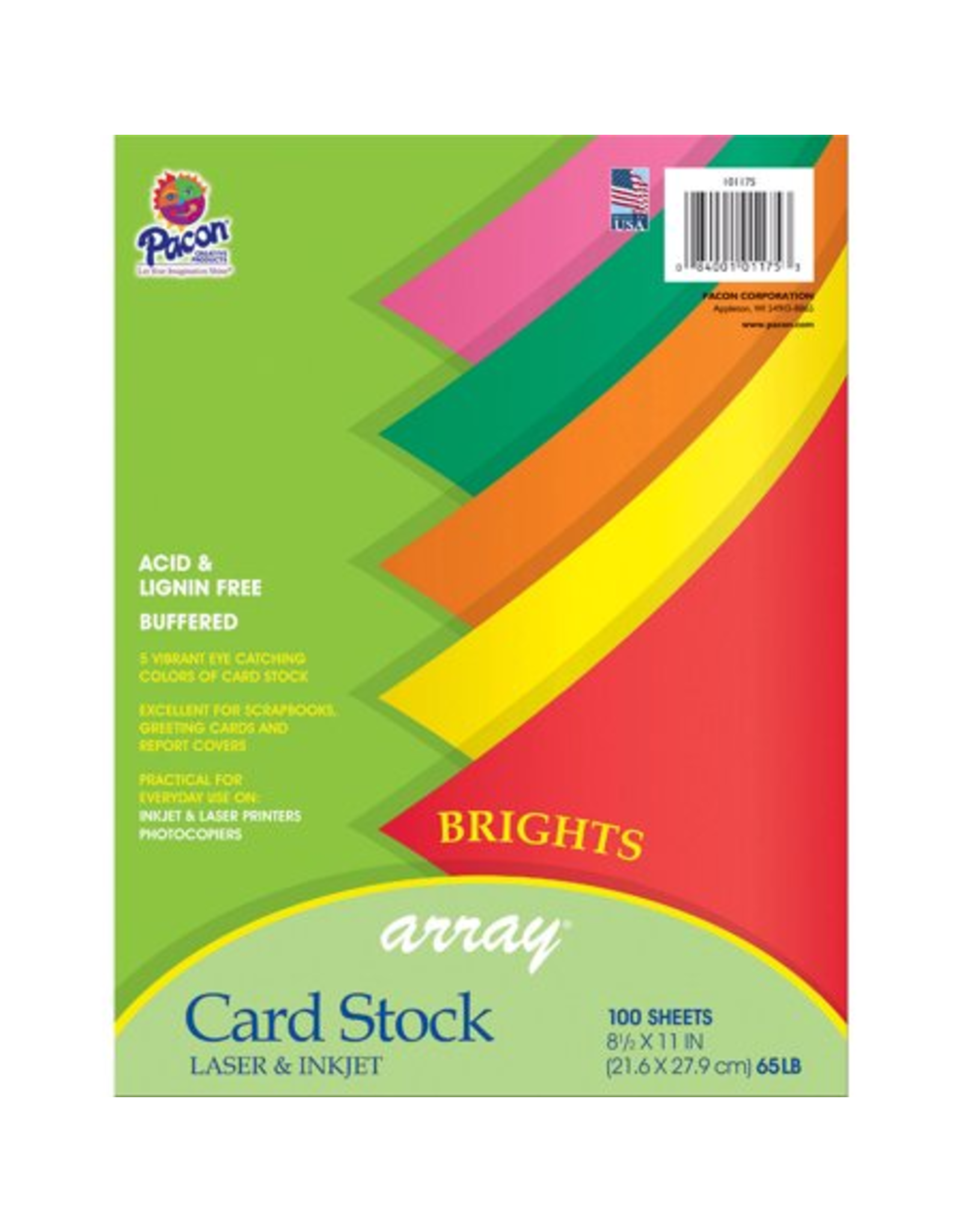 CARDSTOCK: 65LB 8 1/2"X11" Assorted  Bright Colors 100 sheets