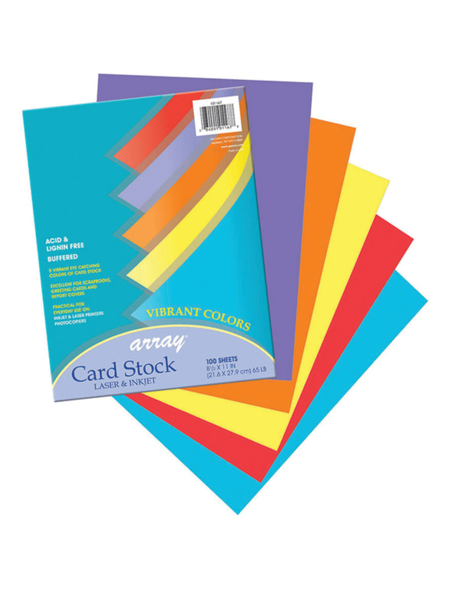 CARDSTOCK: 65LB 8 1/2"X11"  ASSORTED  VIBRANT COLORS  100 SHEETS