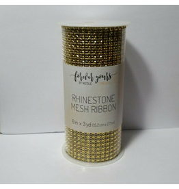 RHINESTONE MESH  RIBBON 6" x 3 YARDS  GOLD
