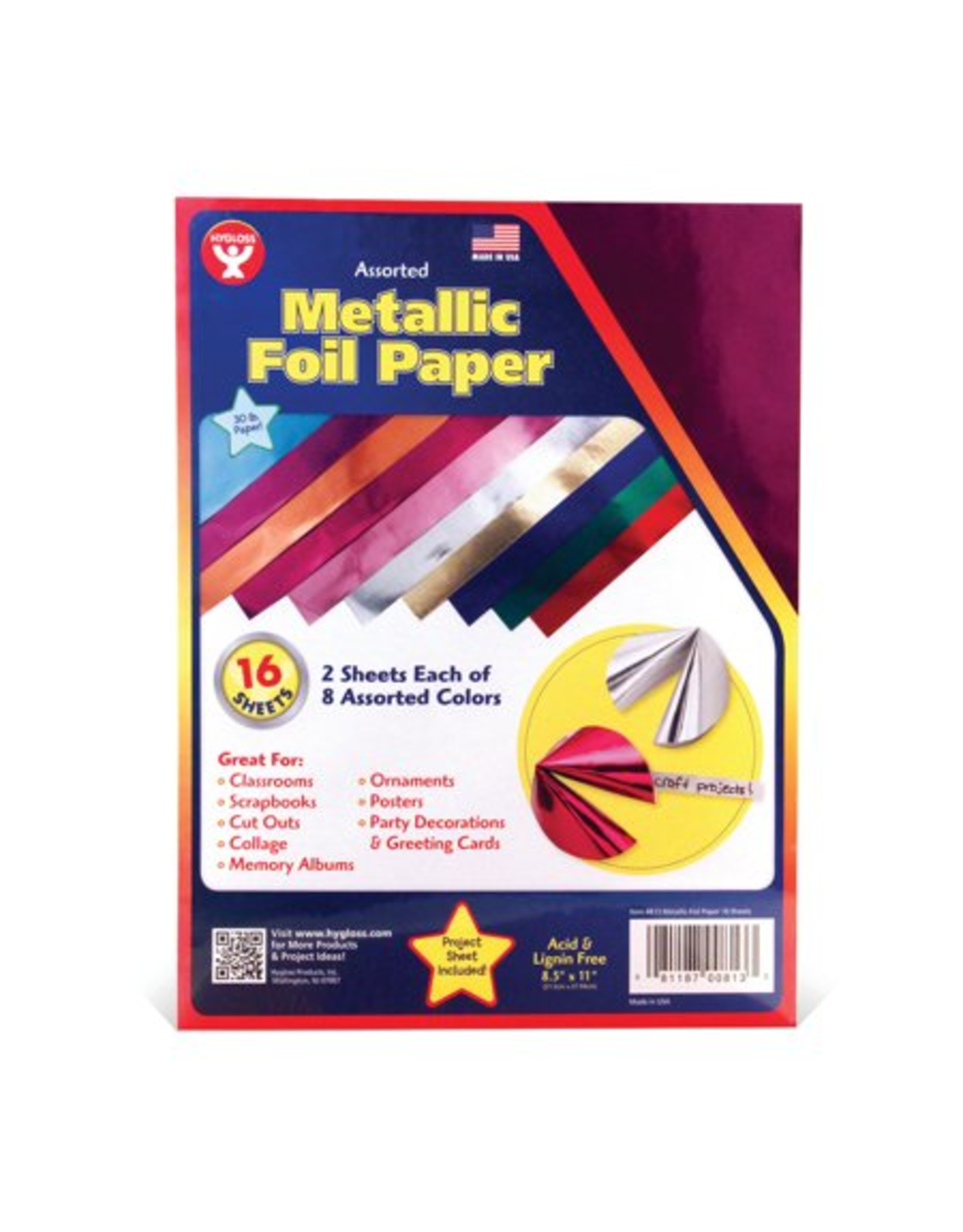 METALLIC PAPER: 8.5X11 - 8 ASSORTED COLORS - 16 PACK