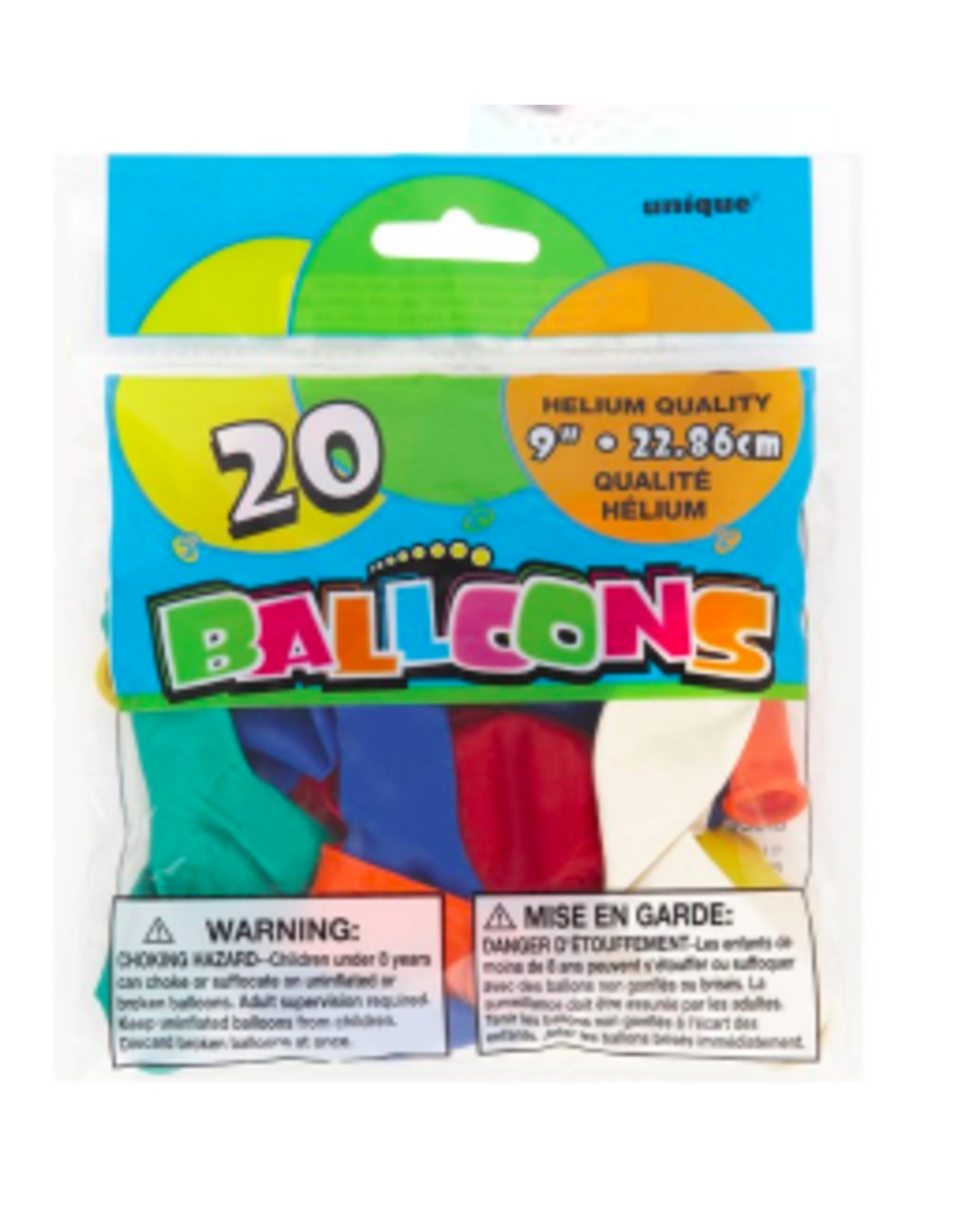 Unique BALLOONS: 9" ASSORTED 20 PACK