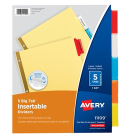 AVERY DIVIDERS - 5 BIG TAB  COLORED