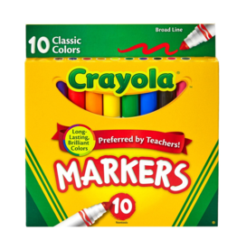 CRAYOLA MARKERS CLASSIC COLORS  BROAD LINE 10 PACK