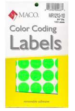 COLOR CODING STICKER:  3/4",   ROUND  GLOW GREEN - 1000 PACK