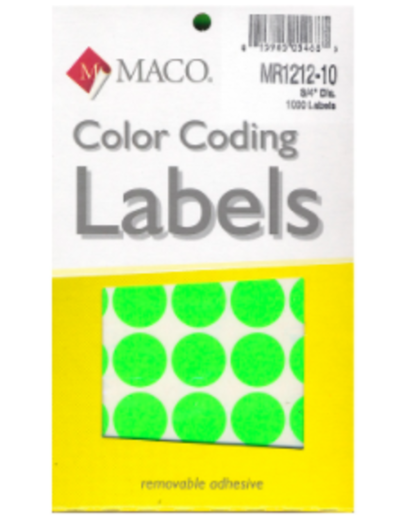 COLOR CODING STICKER:  3/4",   ROUND  GLOW GREEN - 1000 PACK