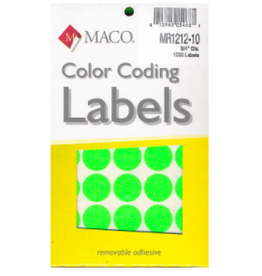COLOR CODING STICKER:  3/4",   ROUND  GLOW GREEN - 1000 PACK