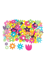 ADHESIVE FOAM SHAPE:  GLITTER FLOWERS 500 PACK ( 17 SHEETS )