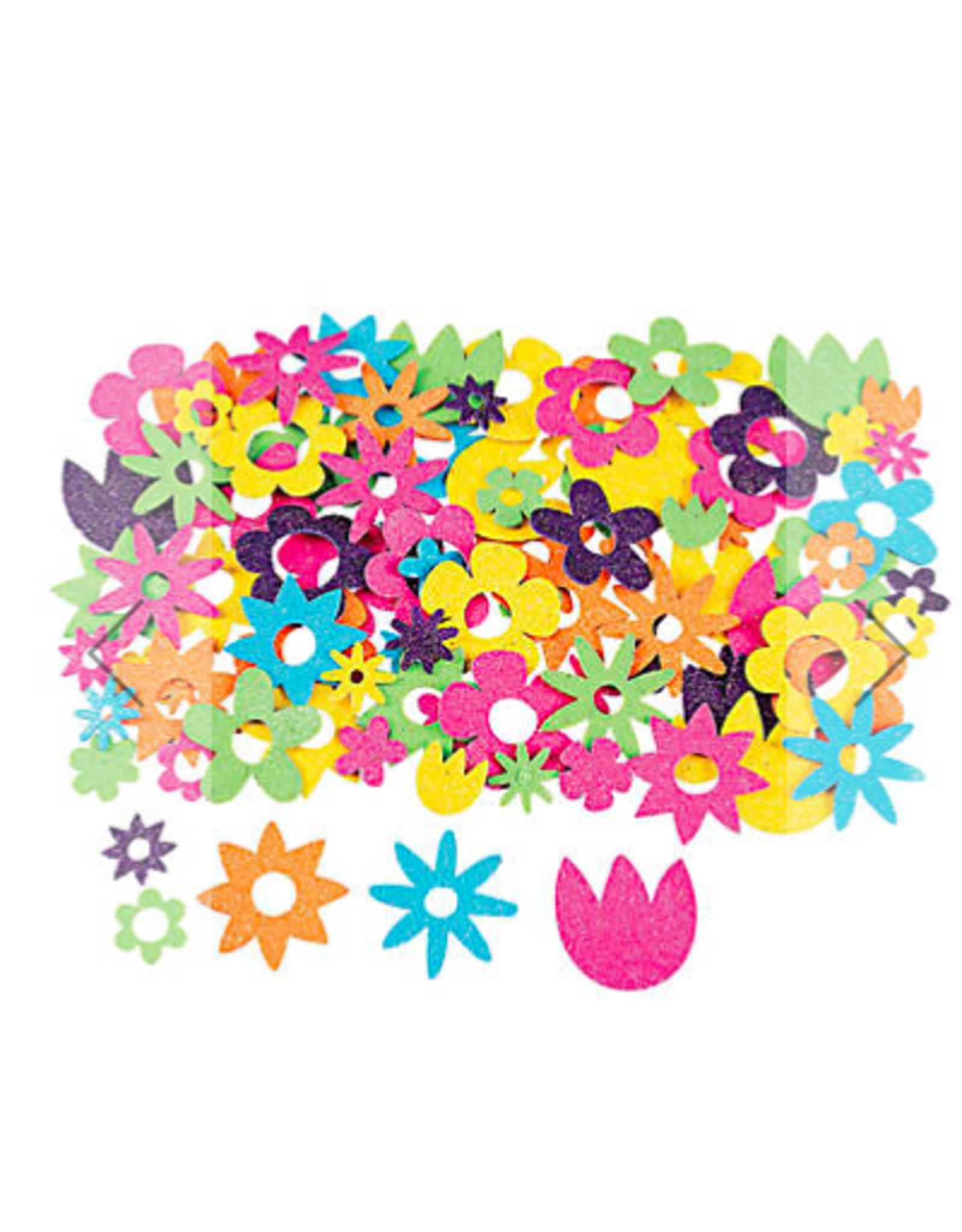 ADHESIVE FOAM SHAPE:  GLITTER FLOWERS 500 PACK ( 17 SHEETS )