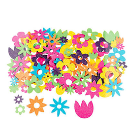 ADHESIVE FOAM SHAPE:  GLITTER FLOWERS 500 PACK ( 17 SHEETS )