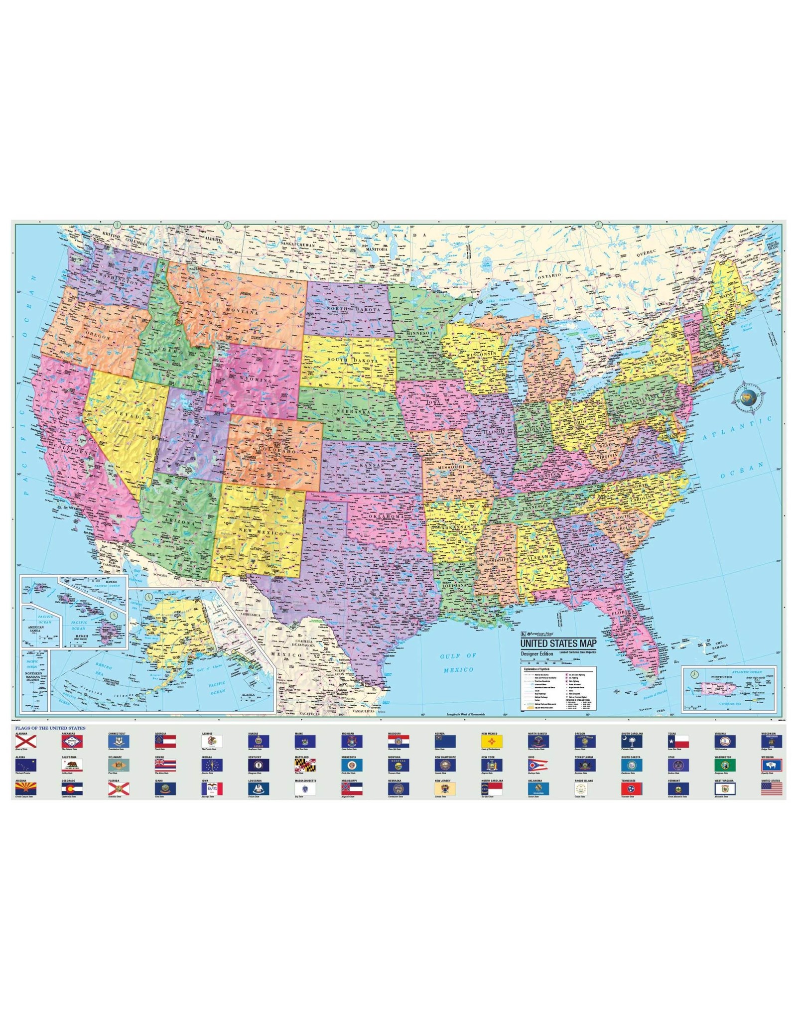 USA  Wall Map   Dry Erase 36"X24"