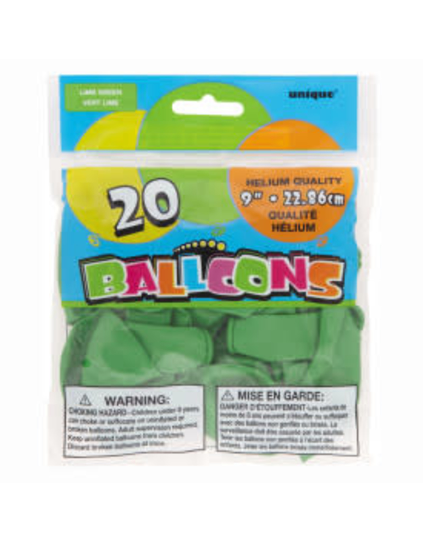 Unique BALLOONS: 9" LIME GREEN 20 PACK