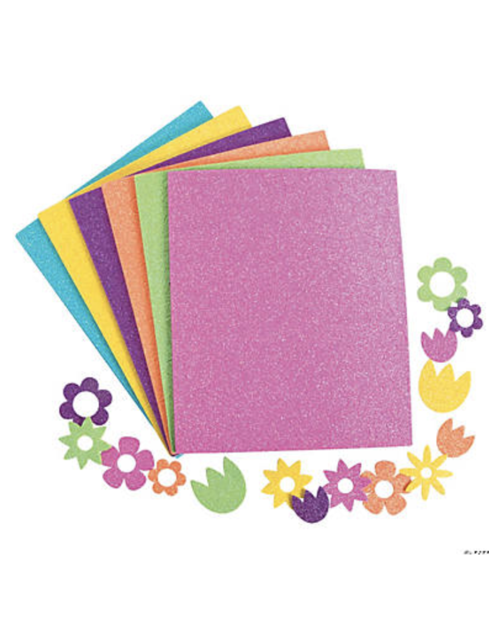 ADHESIVE FOAM SHAPE:  GLITTER FLOWERS 500 PACK ( 17 SHEETS )