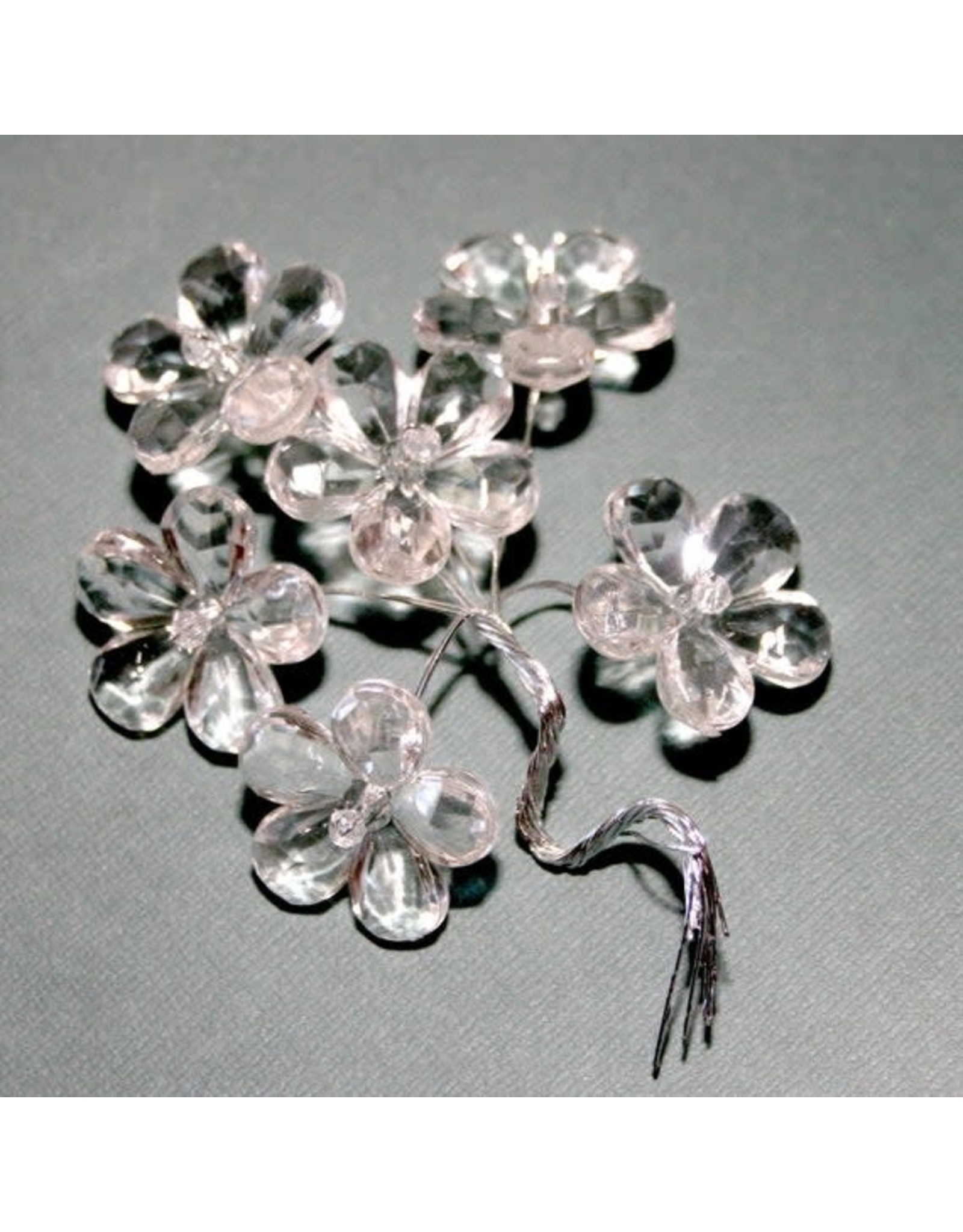 ACRYLIC FLOWER WITH STEM: CLEAR 12PC