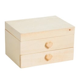 DIY WOOD JEWELRY BOX W/ HEARTS 5"X3.5"X3"