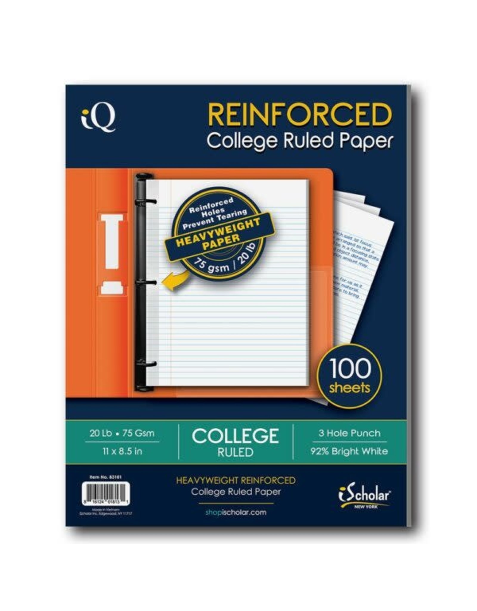 REINFORCED FILLER PAPER College Ruled - 8.5"x11" 100 Pack
