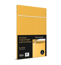 KRAFT ENVELOPES 6"x9" PEEL & STICK - 5 PACK