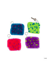 COIN PURSE KEYCHAIN PLUSH SPOTTED  4-1/4" x 4" - 12 PACK