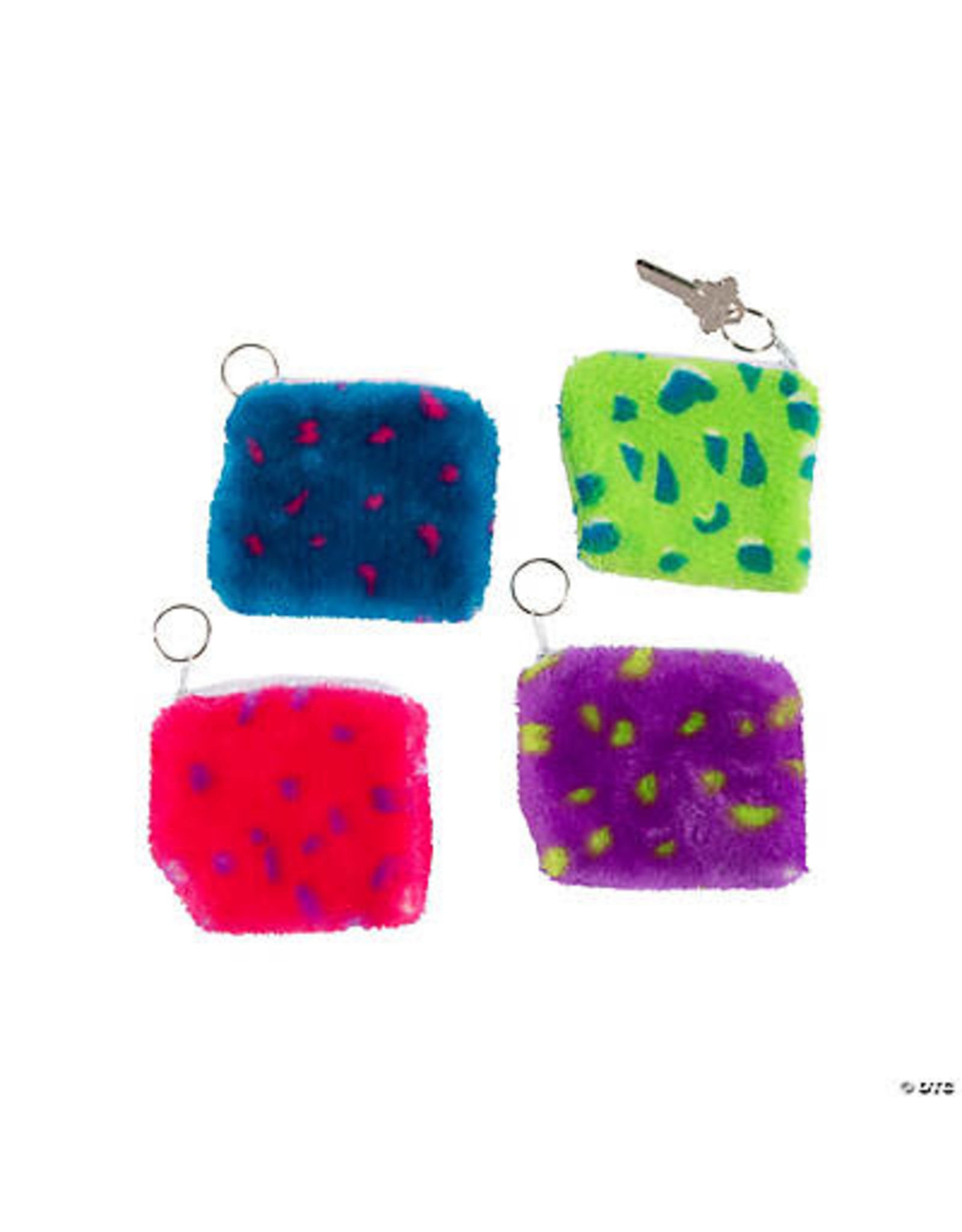 COIN PURSE KEYCHAIN PLUSH SPOTTED  4-1/4" x 4" - 12 PACK