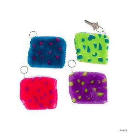 COIN PURSE KEYCHAIN PLUSH SPOTTED  4-1/4" x 4" - 12 PACK