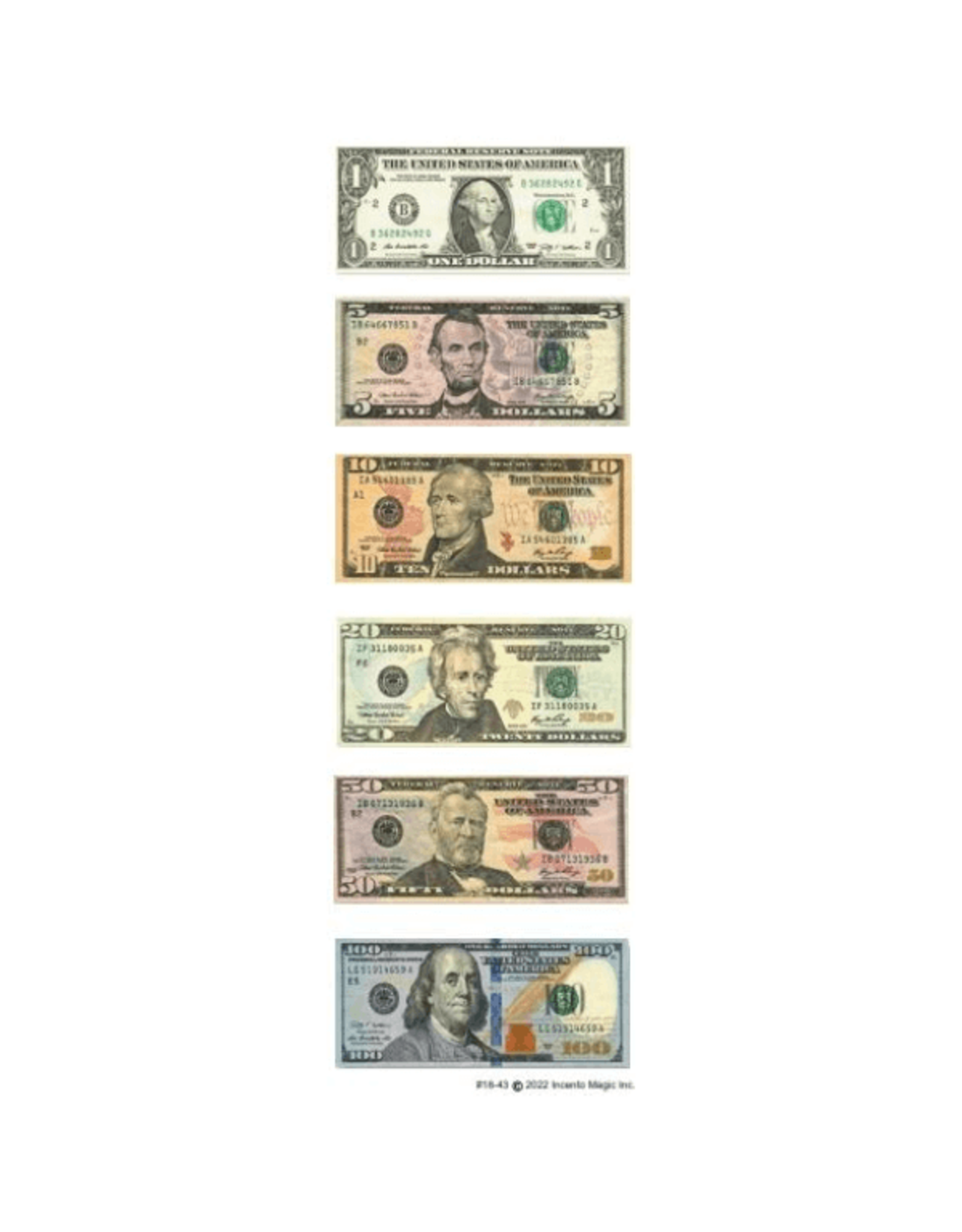 incento magic STICKERS; MONEY  BILLS - 6 SHEETS