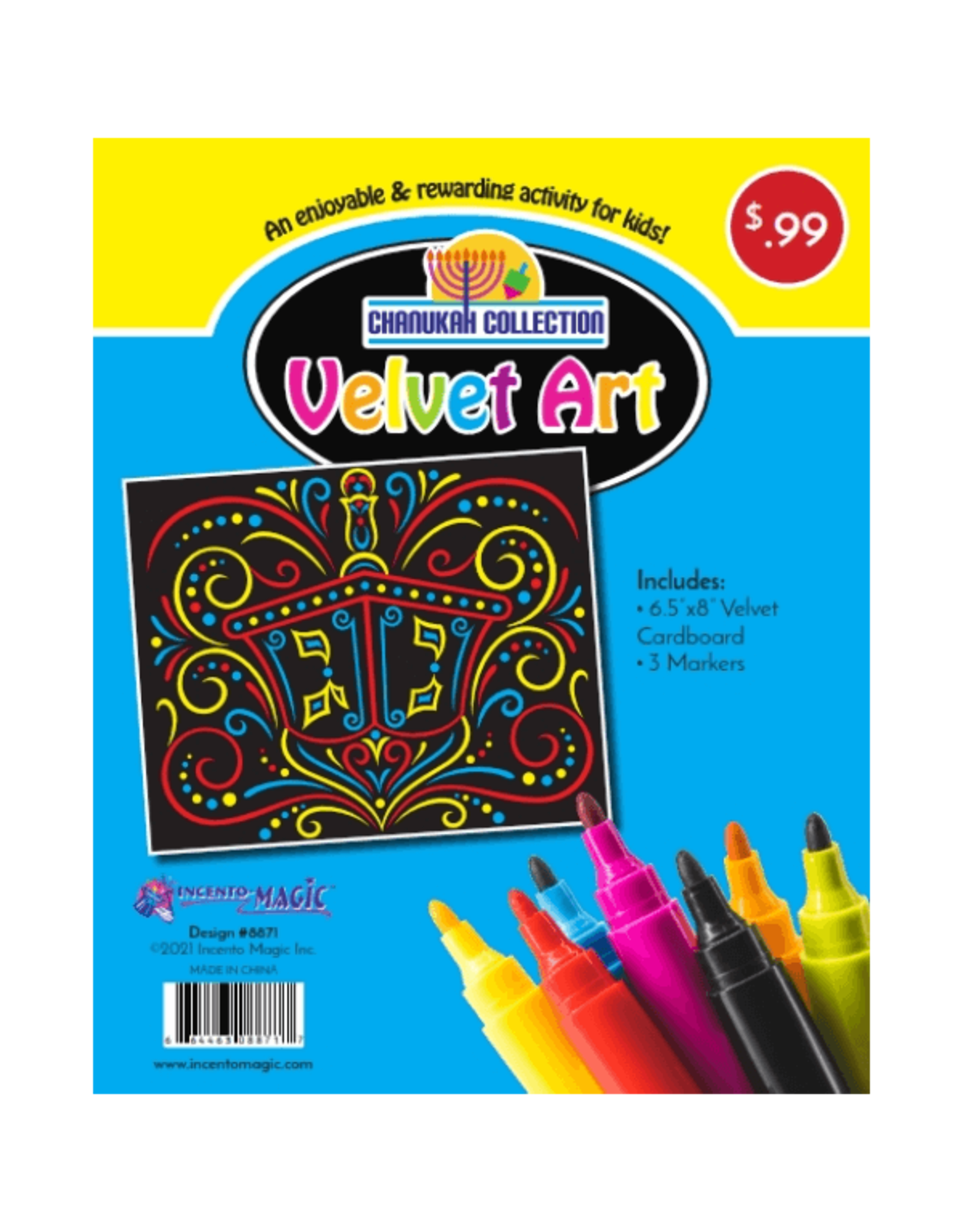 incento magic CHANUKAH VELVET ART:  DREIDEL 6.5"X8"