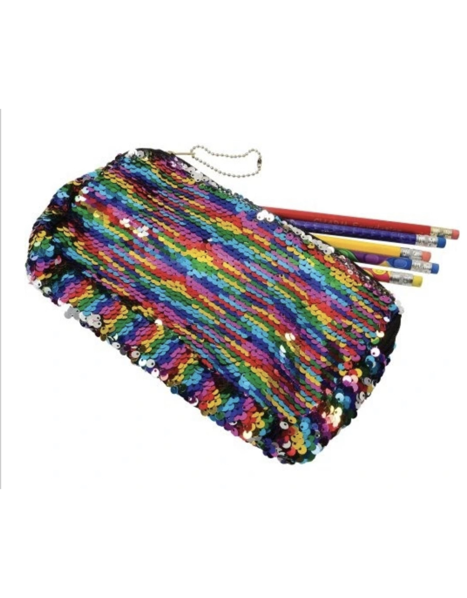 PENCIL POUCH: 9"X4.5" RAINBOW SEQUINS