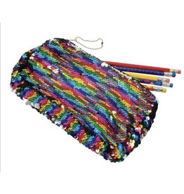 PENCIL POUCH: 9"X4.5" RAINBOW SEQUINS