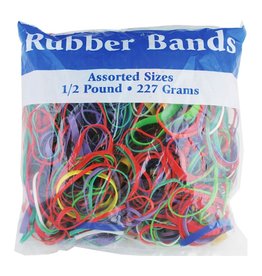 RUBBER BANDS ASSORTED SIZES & COLORS  1/2LB