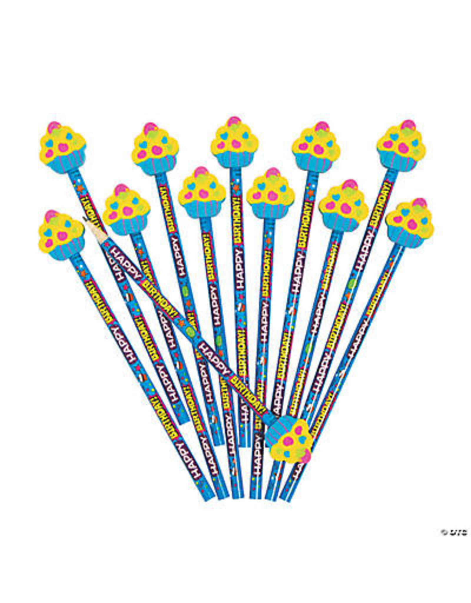 HAPPY BIRTHDAY PENCIL WITH CUPCAKE ERASER 12PCS