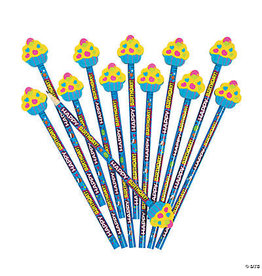 HAPPY BIRTHDAY PENCIL WITH CUPCAKE ERASER 12PCS